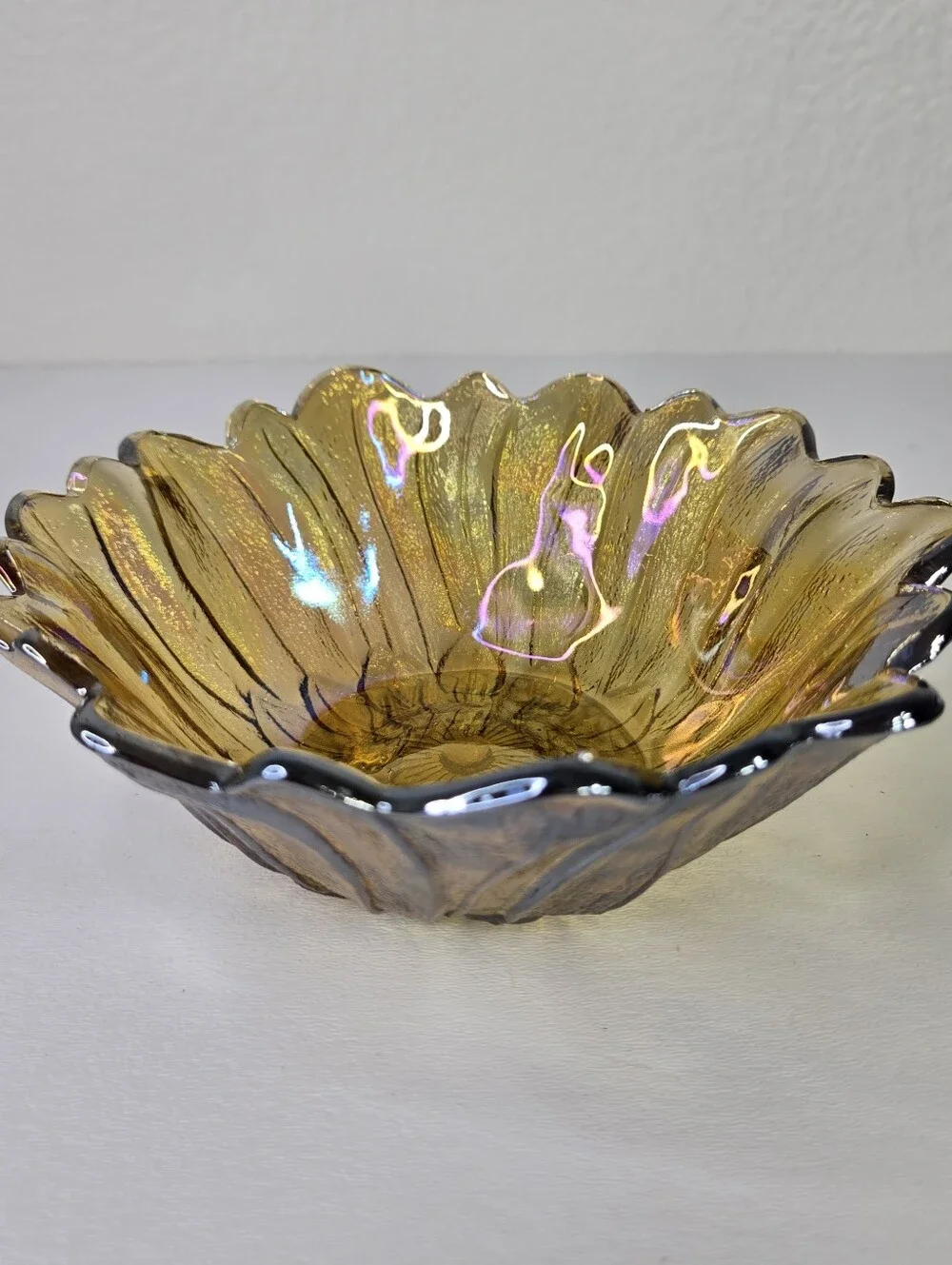 Vintage Indiana Iridescent Carnival Glass Marigold Sunflower Candy/Trinket Dish